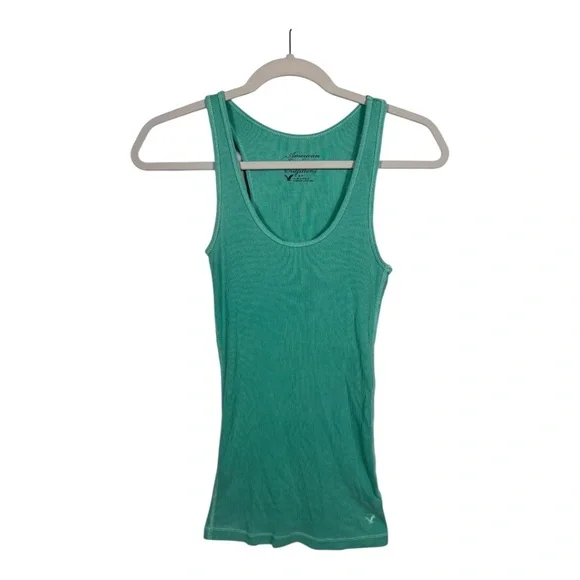 American Eagle Outfitters Y2K Ribbed Racerback Long Tank Top In Teal Size Small - Picture 1 of 6